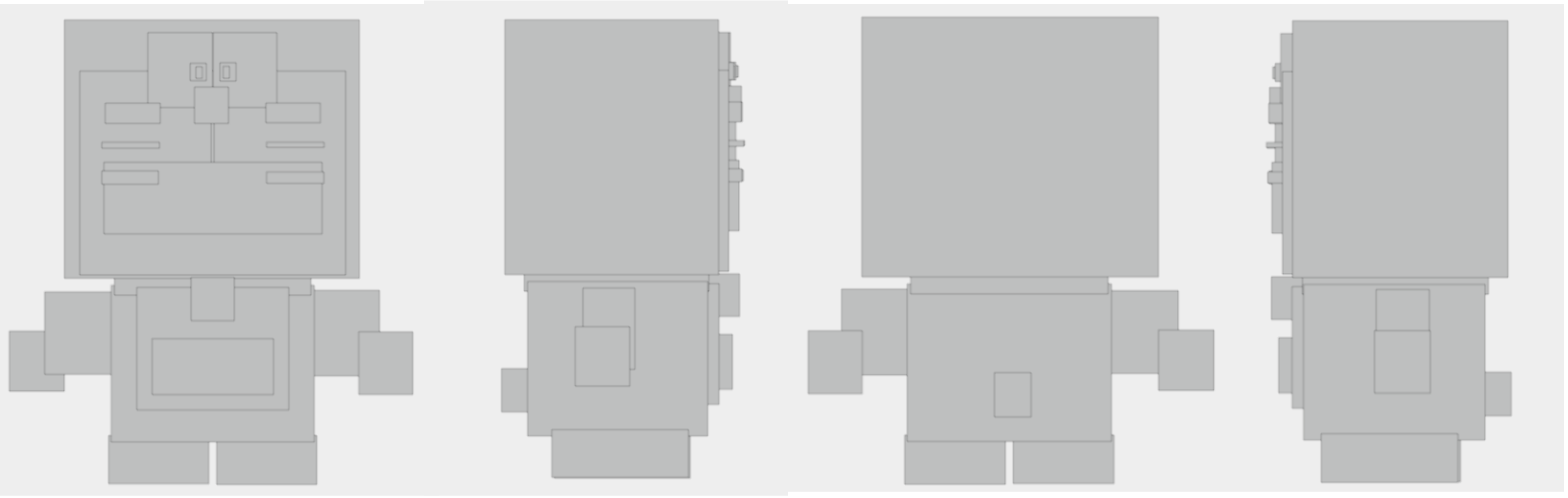 OV-CV-BPY's raw primitive-cube output (front, left, back, right views, left to right), prior to manual post-processing