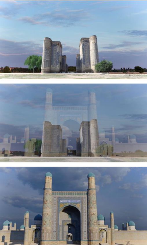 Existing remains and progressive virtual reconstruction of the Ak-Saray Palace [10].