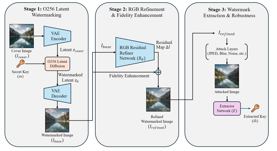 Fig. 1: Overview of the evaluated two-stage watermarking workflow.